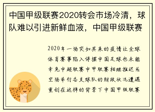 中国甲级联赛2020转会市场冷清，球队难以引进新鲜血液，中国甲级联赛俱乐部
