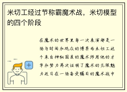 米切工经过节称霸魔术战,米切模型的四个阶段